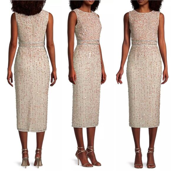 Mac Duggal Beaded Sleeveless High Neck Midi Sheath Dress Style #10509 Size 4 - Picture 11 of 11